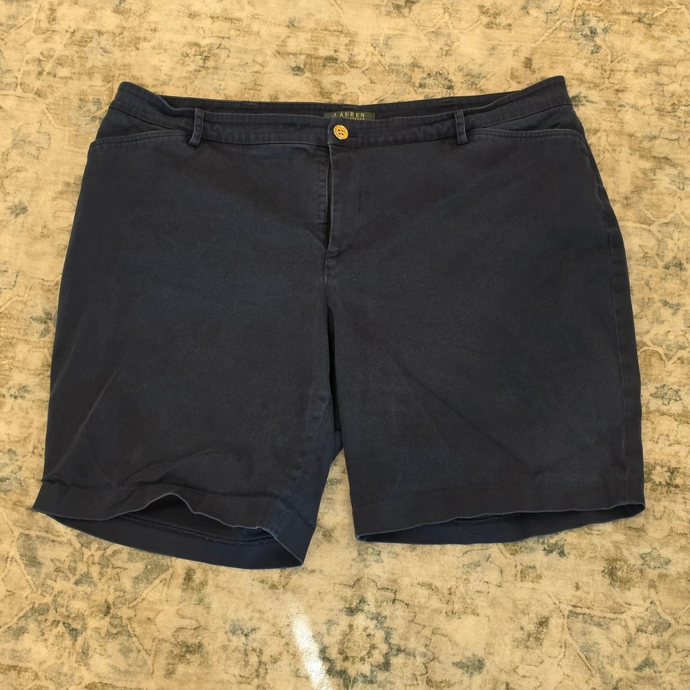 Lauren Ralph Lauren Womens 18W Navy Blue Chino Shorts Stretch Cotton Mid Rise